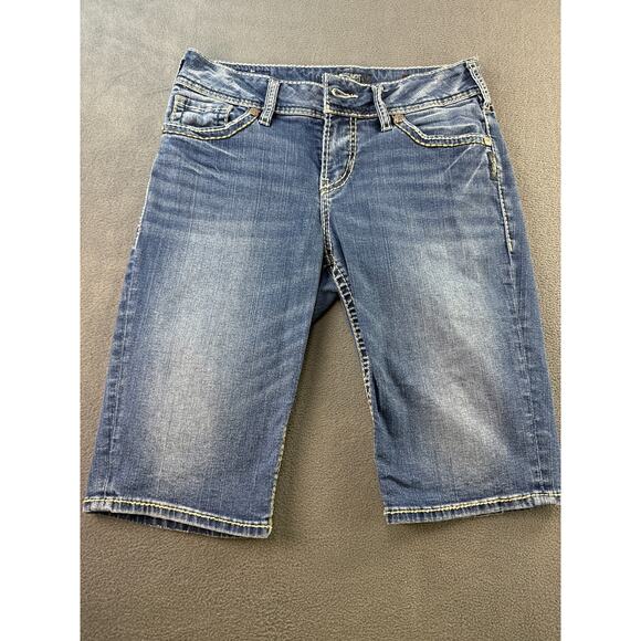 Silver Jeans Suki Shorts Fluid‎ Denim Sz 28 Women’s Distressed Stretch Low Rise - Picture 1 of 8